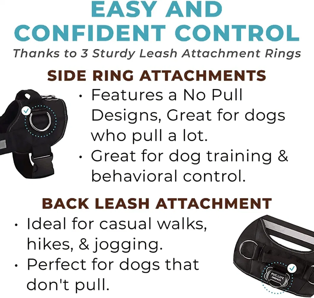 No-Pull Pet Harness with 3 Side Rings for Leash Placement, Adjustable Soft-Padded Vest for Training, Walking, Running, No-Choke with Easy on-off Technology